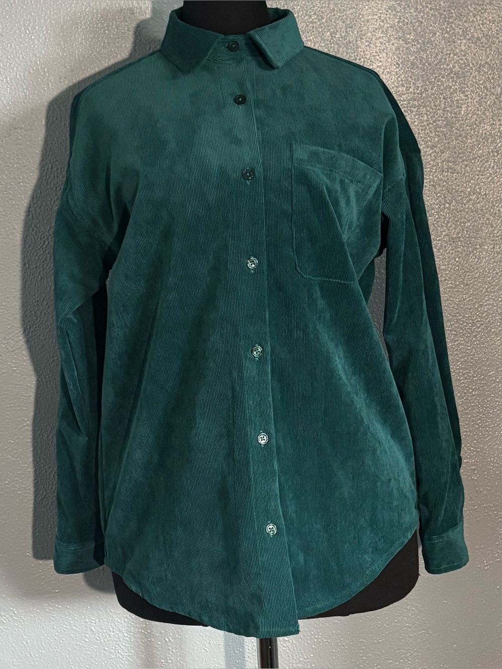 Ultra Flirt Teal Green Corduroy Long Sleeve Button Up Shirt Womens Size XS